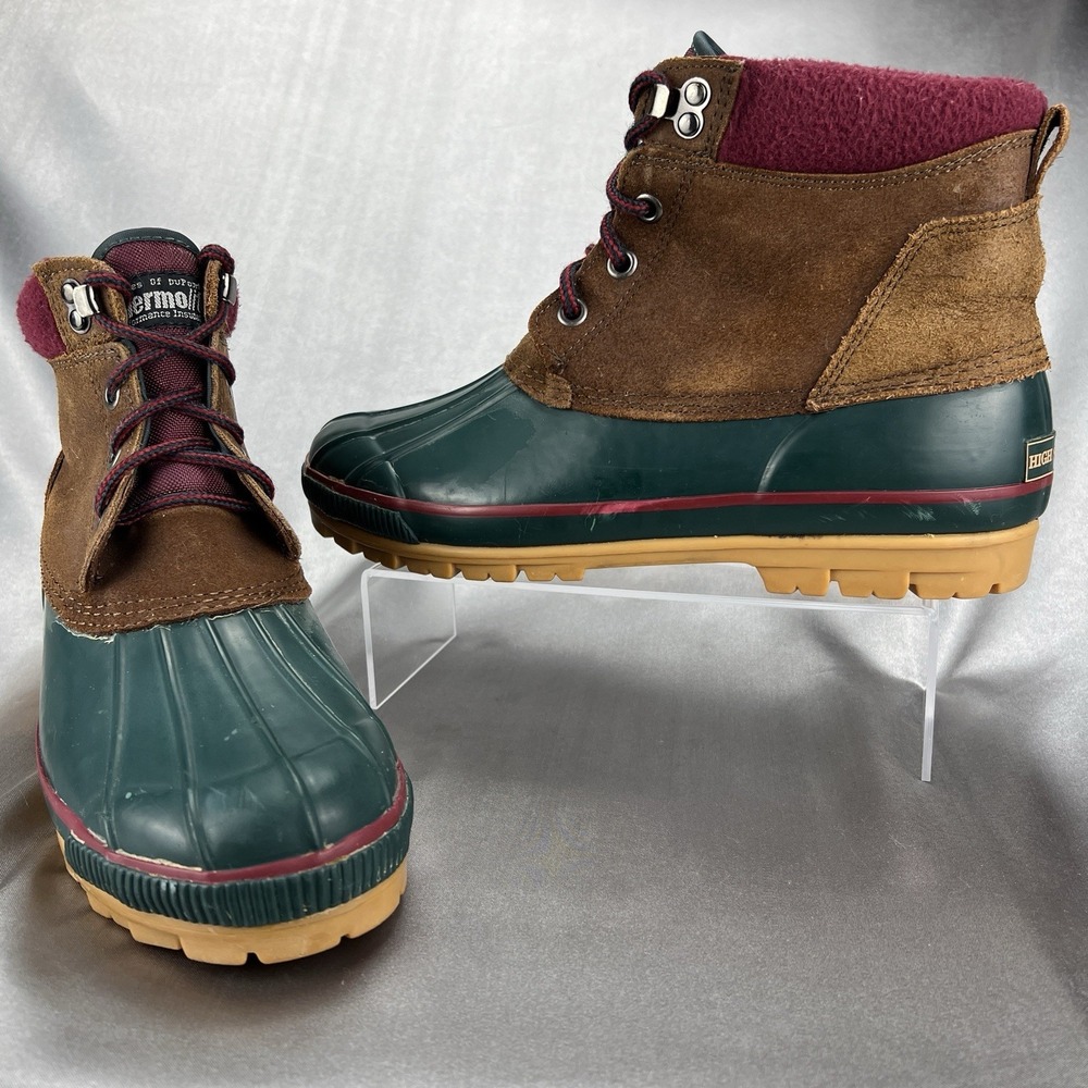 High Sierra "Peak"‎ Duck Boots Women's 10 Green Cranberry Leather Thermolite Y2K